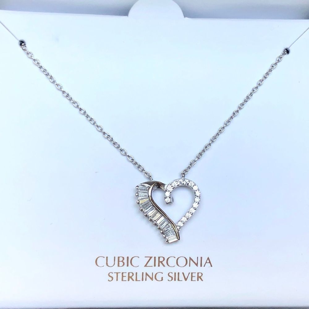 NWT sapphire and cubic zirconia silver heart pendant necklace Giani Bernini - Picture 2 of 9